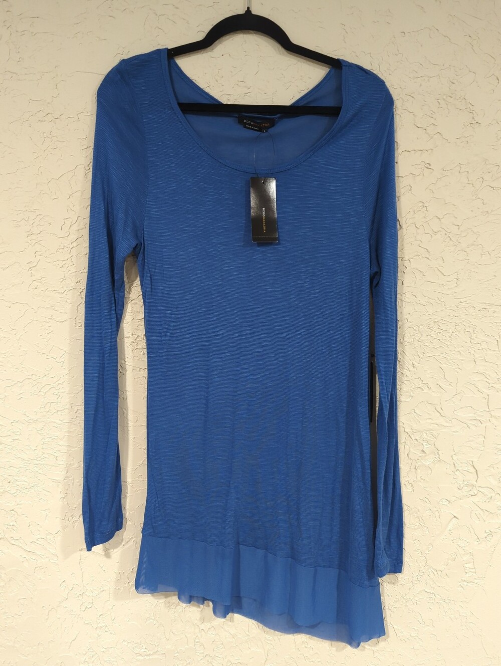 NWT BCBGMaxAzria Royal Blue Sheer Longsleeve Dress Women's Large Basic T Shirt